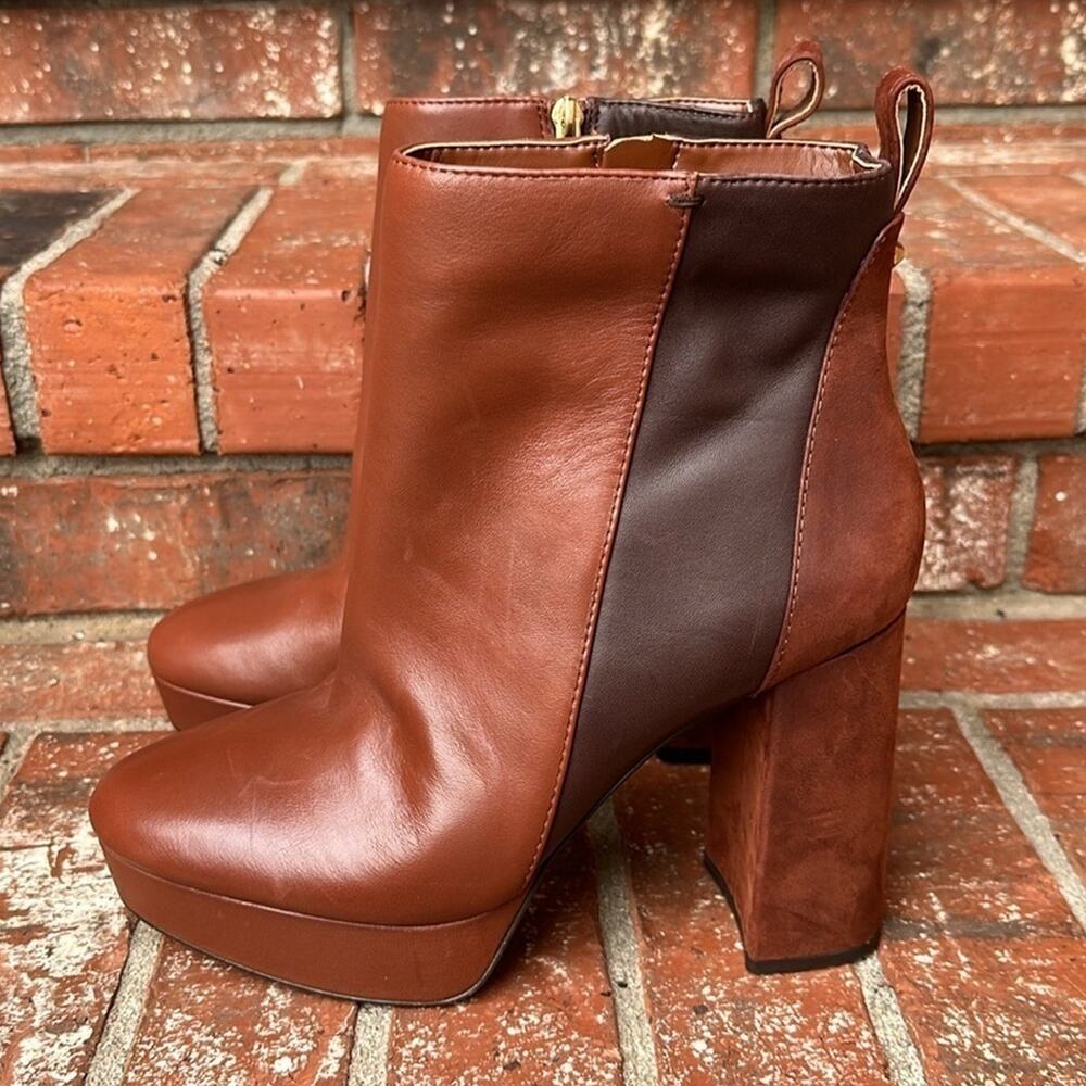 Vince Camuto Gripaula Dark Brown Leather Platform Block Heel Bootie Size 9.5 - Picture 3 of 8